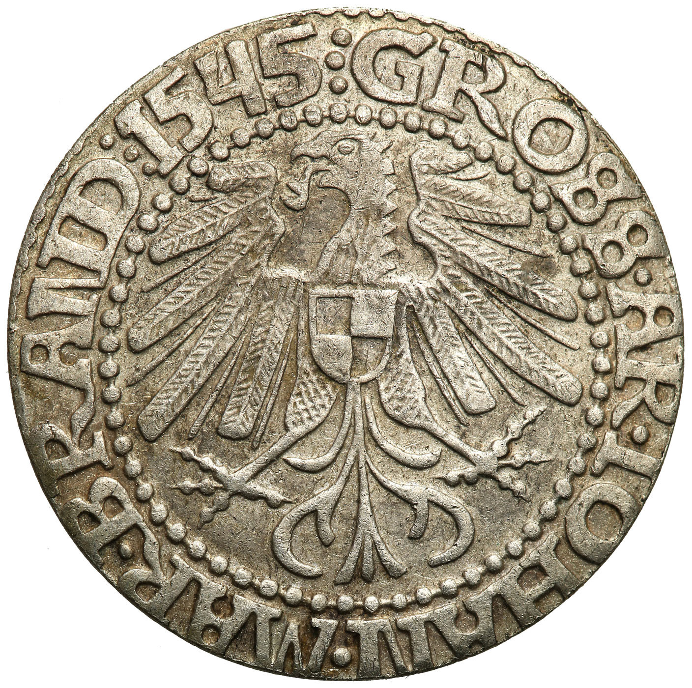 Śląsk, Księstwo Krośnieńskie. Jan Kostrzyński (1535-1571). Grosz 1545, Krosno